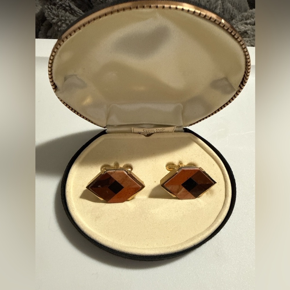 Vintage Swank Italian Marble Mosaic Cufflinks w/ Box
